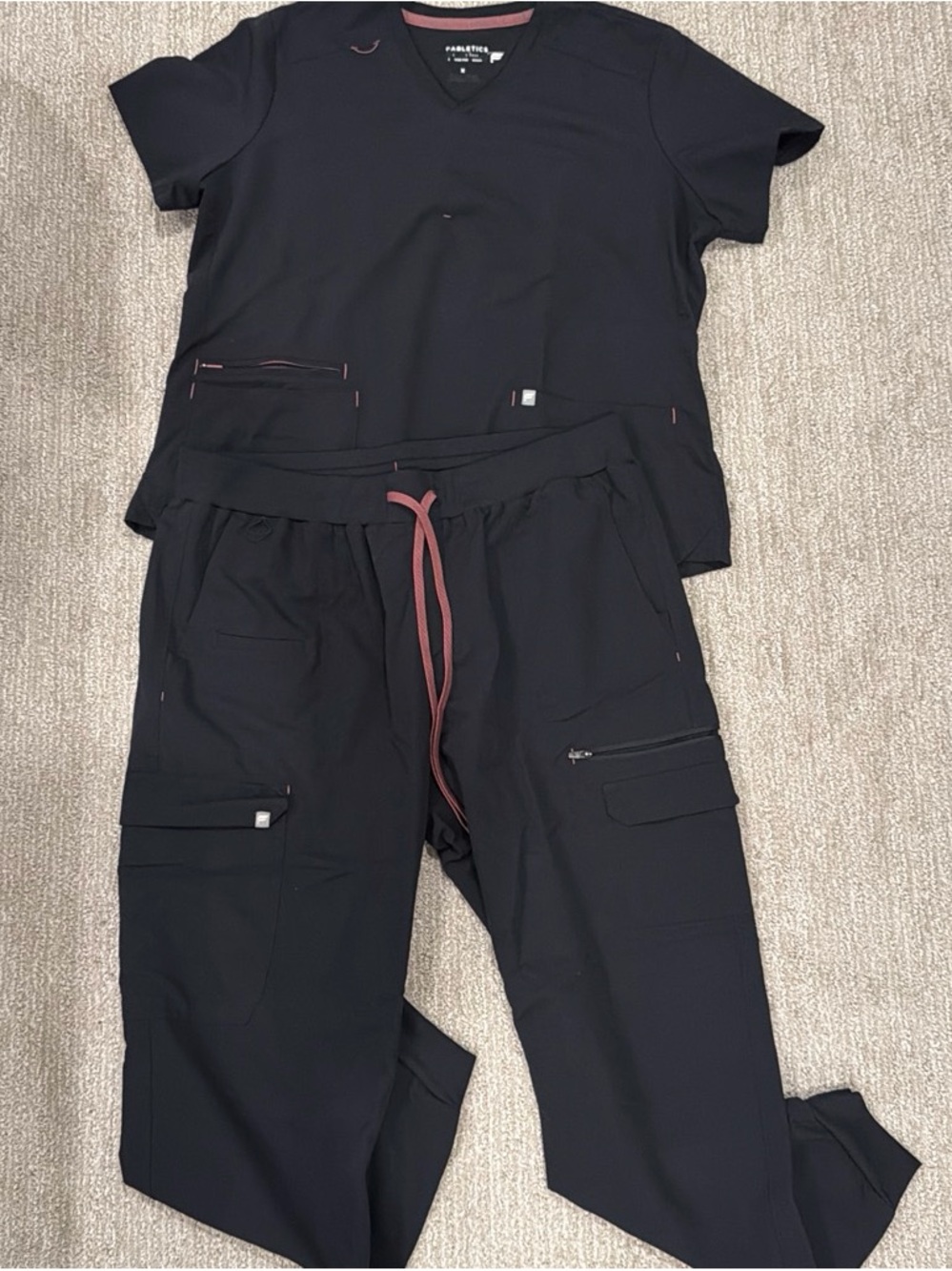 Fabletics Black Track Jogger Pants with Pink Trim